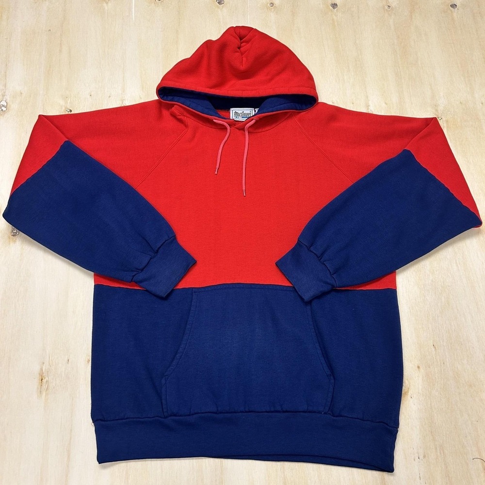 Vintage MacGregor Hoodie Mens Large Red Blue Fleece Colorblock Sweatshirt